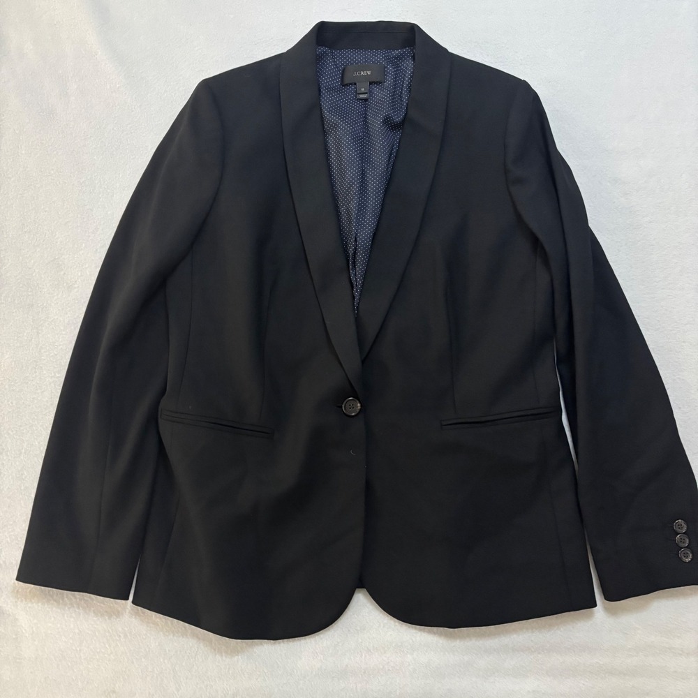 J.Crew Womens Black Wool Blend Shawl Collar One Button Blazer Jacket Size 12